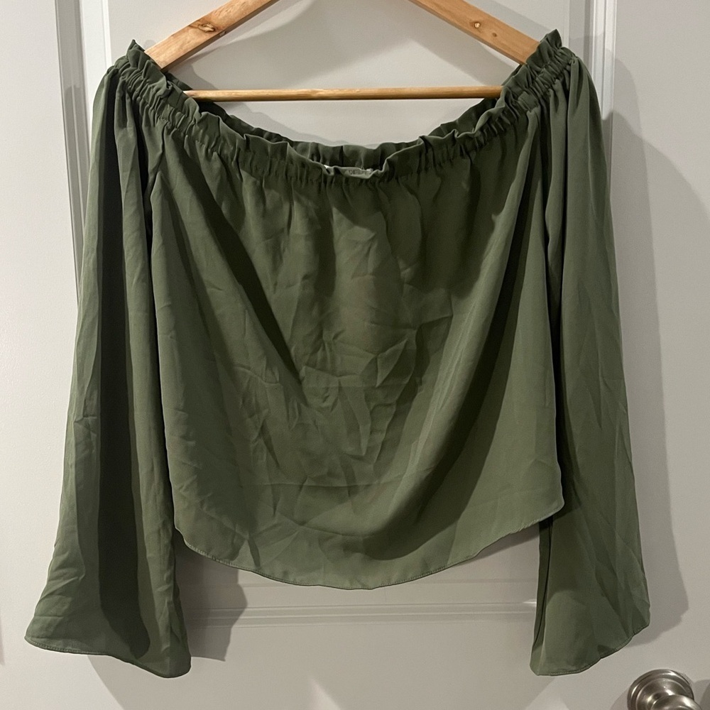 Love, Fire - Olive Cropped Off The Shoulder Shirt